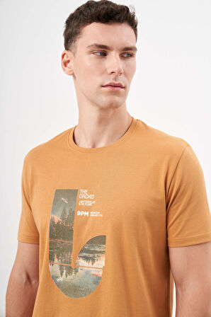  Erkek Hardal Sarısı Trend Süprem Baskılı Bisiklet Yaka Dynamic Fit T-Shirt