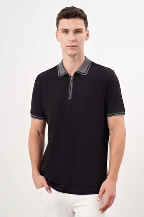  Erkek Siyah Trend Polo Yaka Dynamic Fit T-Shirt