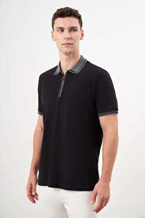  Erkek Siyah Trend Polo Yaka Dynamic Fit T-Shirt