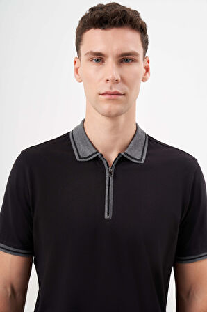  Erkek Siyah Trend Polo Yaka Dynamic Fit T-Shirt