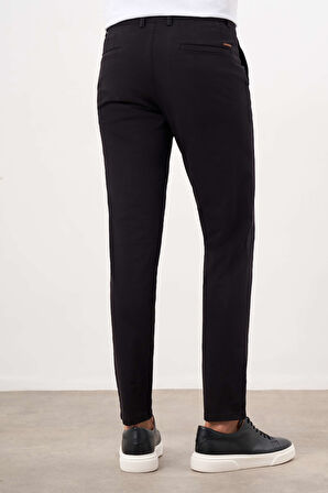  Erkek Siyah Mevsimlik Pamuk Yan Cep Slim Fit Chino Pantolon