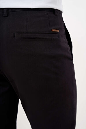  Erkek Siyah Mevsimlik Pamuk Yan Cep Slim Fit Chino Pantolon