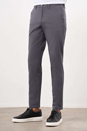  Erkek Füme Mevsimlik Pamuk Yan Cep Slim Fit Chino Pantolon