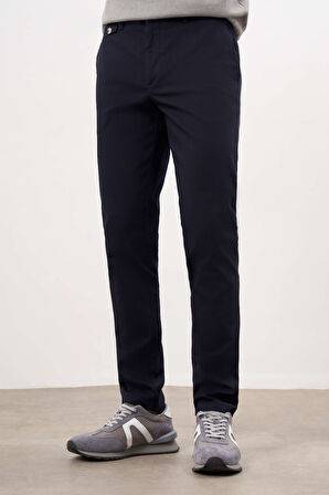  Erkek Lacivert Yazlık Pamuk Yan Cep Slim Fit Chino Pantolon