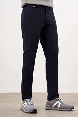  Erkek Lacivert Yazlık Pamuk Yan Cep Slim Fit Chino Pantolon