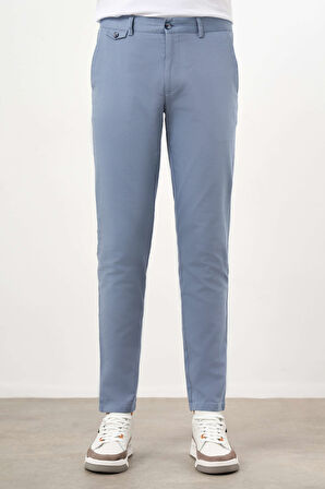  Erkek Mavi Yazlık Pamuk Yan Cep Slim Fit Chino Pantolon