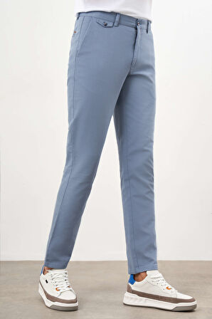  Erkek Mavi Yazlık Pamuk Yan Cep Slim Fit Chino Pantolon