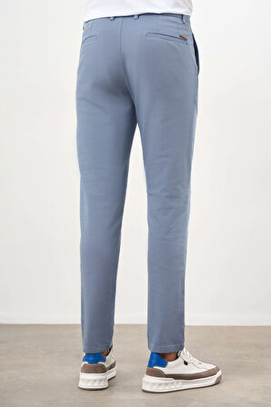  Erkek Mavi Yazlık Pamuk Yan Cep Slim Fit Chino Pantolon