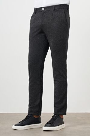  Erkek Siyah Poliviskon Trend Pileli Slim Fit Spor Pantolon