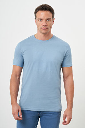  Erkek Mavi Trend Süprem Baskılı Bisiklet Yaka Dynamic Fit T-Shirt