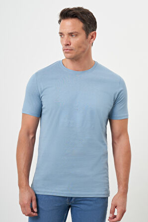  Erkek Mavi Trend Süprem Baskılı Bisiklet Yaka Dynamic Fit T-Shirt