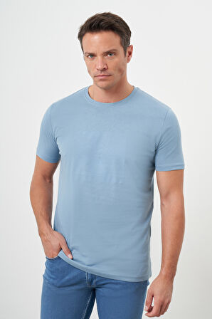  Erkek Mavi Trend Süprem Baskılı Bisiklet Yaka Dynamic Fit T-Shirt