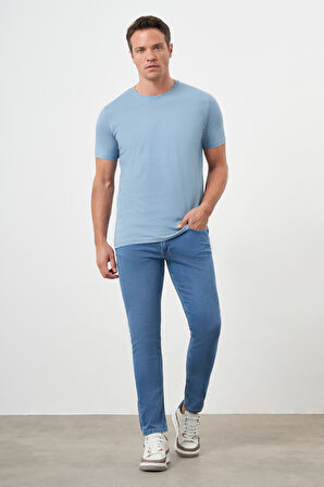  Erkek Mavi Trend Süprem Baskılı Bisiklet Yaka Dynamic Fit T-Shirt