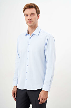  Erkek A. MAVİ Basic Düz Desen Sert Yaka Regular Fit Gömlek