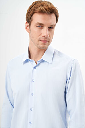  Erkek A. MAVİ Basic Düz Desen Sert Yaka Regular Fit Gömlek