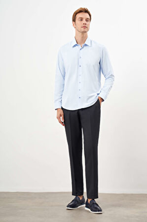  Erkek A. MAVİ Basic Düz Desen Sert Yaka Regular Fit Gömlek