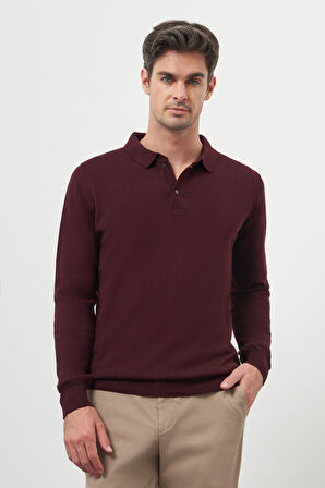  Erkek Bordo Basic Polo Yaka Dynamic Fit Rahat Kesim Triko