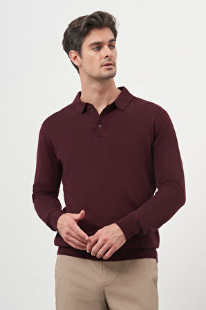  Erkek Bordo Basic Polo Yaka Dynamic Fit Rahat Kesim Triko