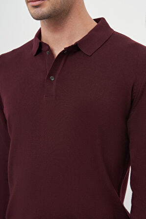  Erkek Bordo Basic Polo Yaka Dynamic Fit Rahat Kesim Triko