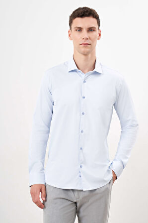  Erkek A. MAVİ Basic Düz Desen İtalyan Yaka Slim Fit Gömlek