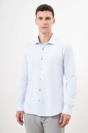  Erkek A. MAVİ Basic Düz Desen İtalyan Yaka Slim Fit Gömlek