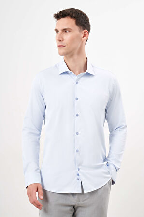  Erkek A. MAVİ Basic Düz Desen İtalyan Yaka Slim Fit Gömlek