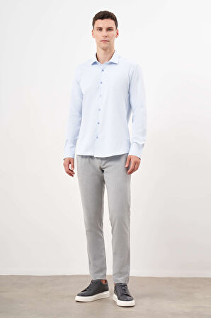  Erkek A. MAVİ Basic Düz Desen İtalyan Yaka Slim Fit Gömlek