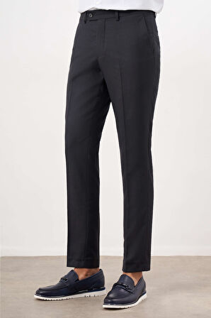  Erkek Füme Poliviskon Basic Düz Desen Slim Fit Classic Pantolon