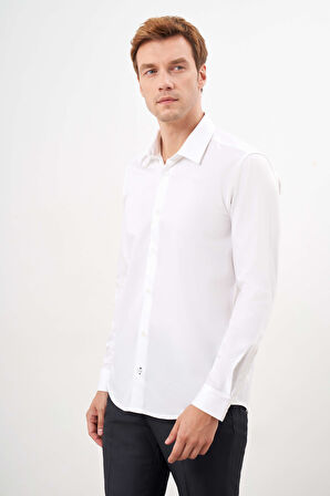  Erkek Beyaz Pamuk Düz Desen Sert Yaka Slim Fit  Gömlek