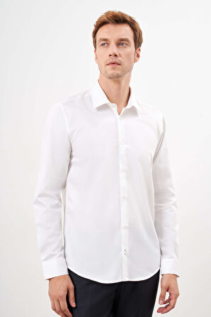  Erkek Beyaz Pamuk Düz Desen Sert Yaka Slim Fit  Gömlek