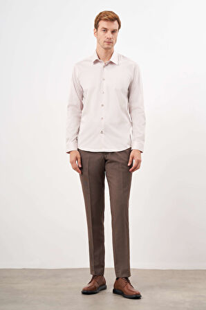  Erkek Bej Pamuk Düz Desen Sert Yaka Slim Fit  Gömlek