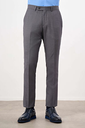  Erkek Gri Poliviskon Basic Düz Desen Slim Fit Classic Pantolon