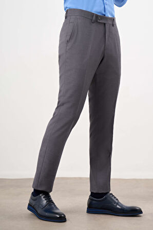  Erkek Gri Poliviskon Basic Düz Desen Slim Fit Classic Pantolon