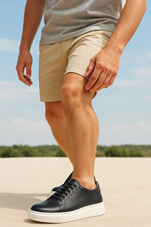  Erkek Siyah Mevsimlik Casual Deri Spor Ayakkabı