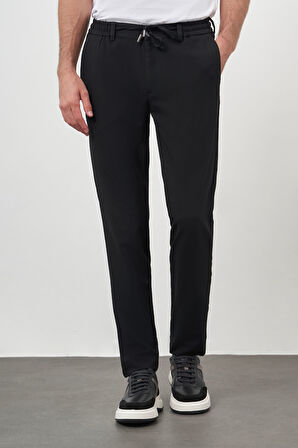  Erkek Siyah Poliviskon Trend İpli Jogger Slim Fit Spor Pantolon