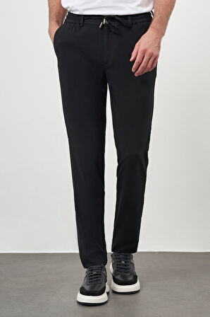  Erkek Siyah Poliviskon Trend İpli Jogger Slim Fit Spor Pantolon