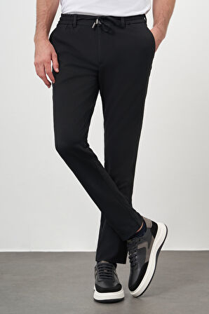  Erkek Siyah Poliviskon Trend İpli Jogger Slim Fit Spor Pantolon