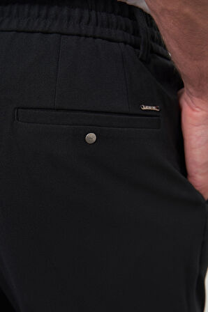  Erkek Siyah Poliviskon Trend İpli Jogger Slim Fit Spor Pantolon