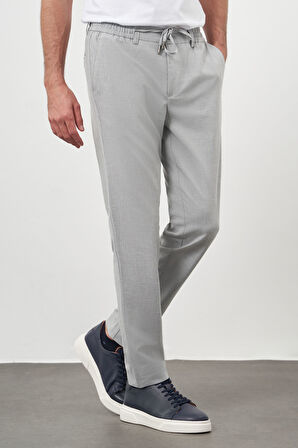  Erkek Gri Poliviskon Trend İpli Jogger Slim Fit Spor Pantolon
