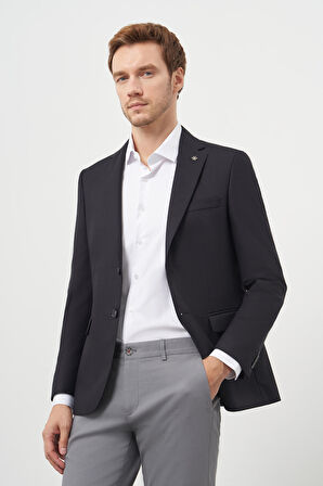  Erkek Siyah Poliviskon Slim Fit Mono Yaka Klasik Ceket
