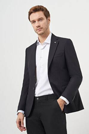  Erkek Siyah Poliviskon Slim Fit Mono Yaka Klasik Ceket