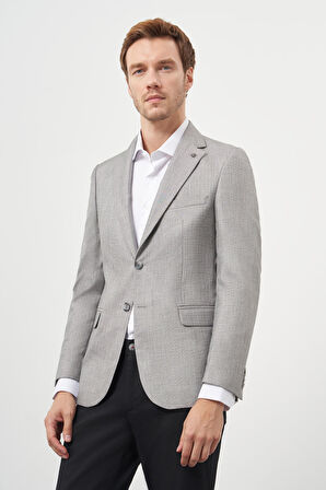  Erkek Gri Poliviskon Slim Fit Mono Yaka Klasik Ceket