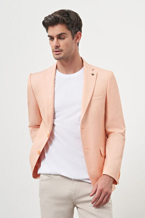  Erkek Yavruağzı Poliviskon Slim Fit Mono Yaka Klasik Ceket