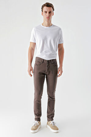  Erkek KAHVE Mevsimlik Pamuk 5 Cep Slim Fit Jean Pantolon