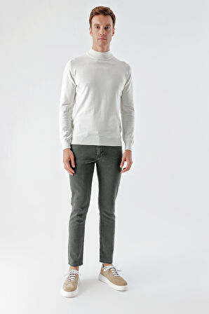  Erkek Haki Mevsimlik Pamuk 5 Cep Slim Fit Jean Pantolon
