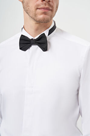  Erkek Beyaz Manşetli Slim Fit Ata Yaka Gömlek