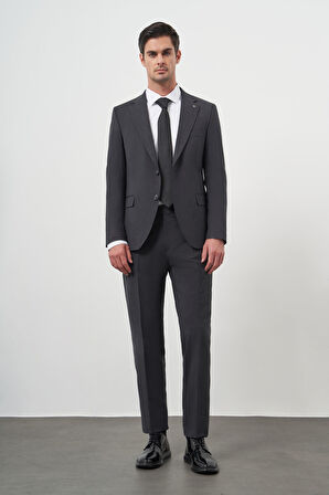  Erkek Antrasit Yün Slim Fit Mono Yaka Takım Elbise