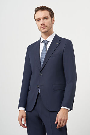  Erkek Lacivert Yün Slim Fit Mono Yaka Takım Elbise