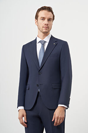  Erkek Lacivert Yün Slim Fit Mono Yaka Takım Elbise
