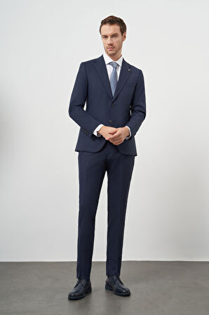  Erkek Lacivert Yün Slim Fit Mono Yaka Takım Elbise